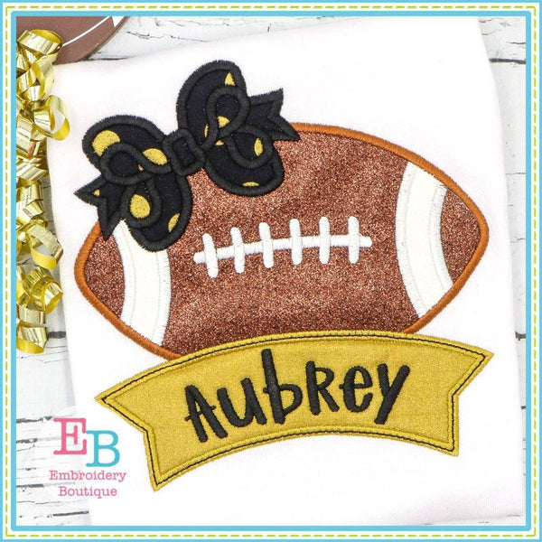 Football Bow Banner Satin Applique, Applique