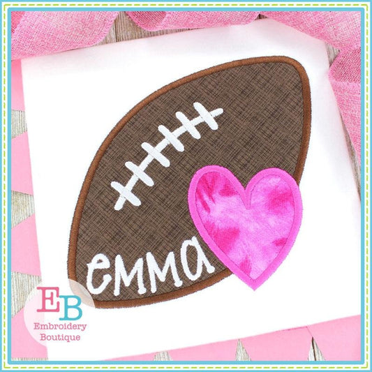 Football Heart Satin Applique, Applique