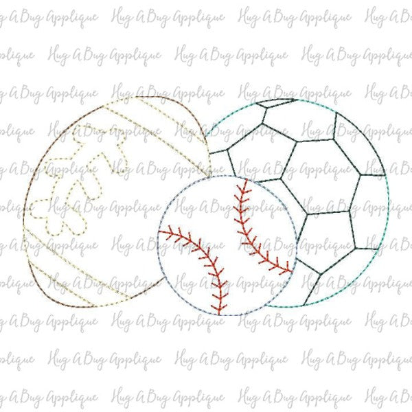 Football Soccer Baseball Bean Stitch Applique Design, Applique