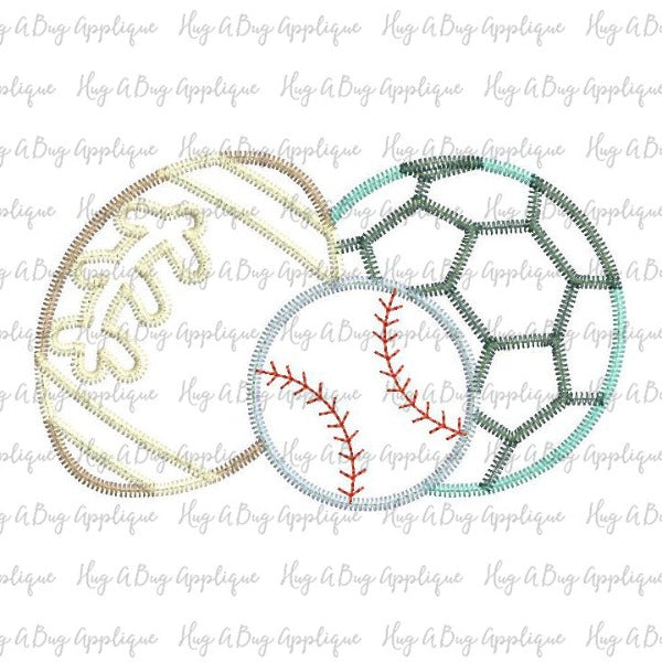 Football Soccer Baseball Zig Zag Stitch Applique Design, Applique