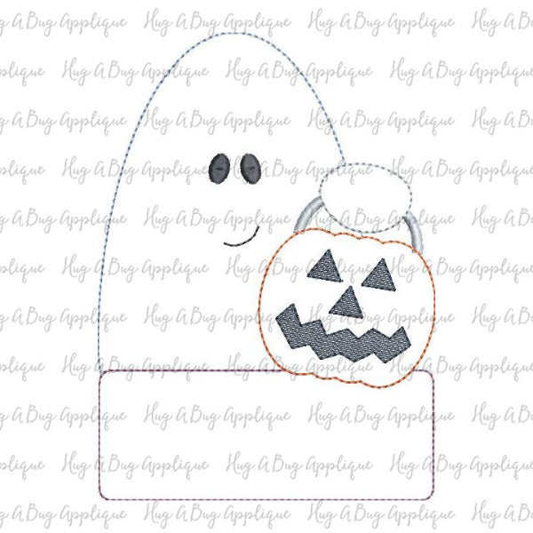 Ghost Candy Bucket Box Bean Stitch Applique Design, Applique