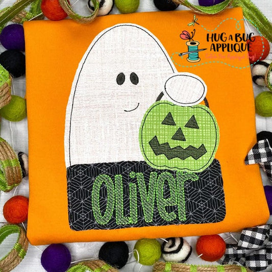 Ghost Candy Bucket Box Bean Stitch Applique Design, Applique