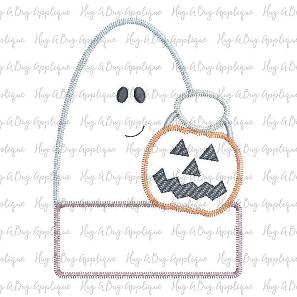 Ghost Candy Bucket Box Zig Zag Stitch Applique Design, Applique