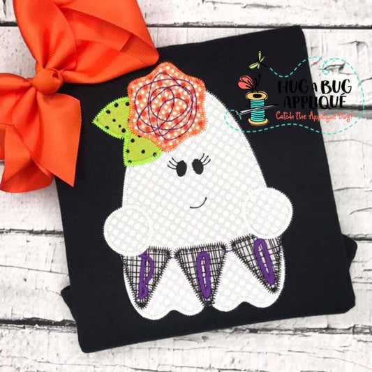 Ghost Flower Boo Zig Zag Stitch Applique Design, Applique