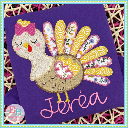 Girl Turkey Zigzag Stitch Applique, Applique