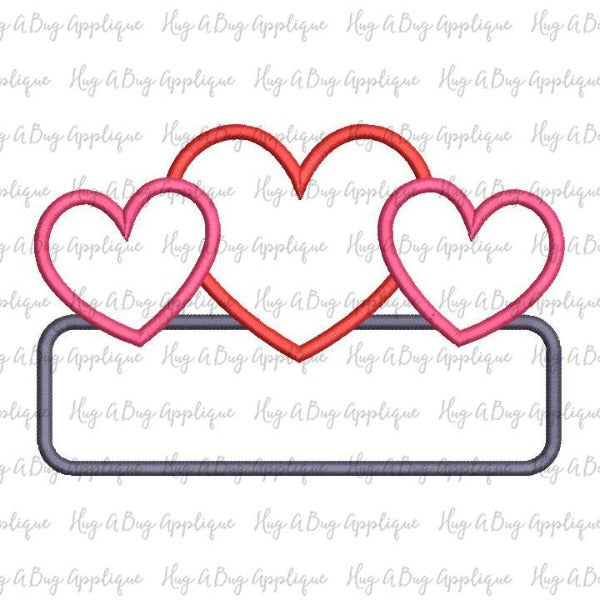 Heart Trio Box Satin Stitch Applique Design, Applique