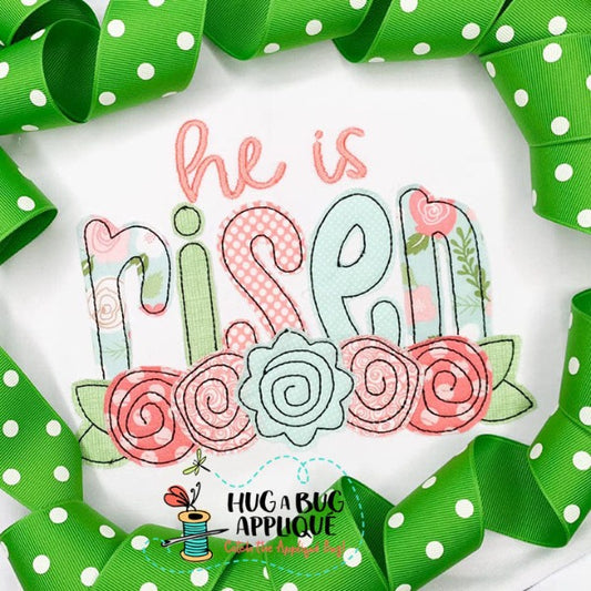 He Is Risen Bean Stitch Applique Design, Applique