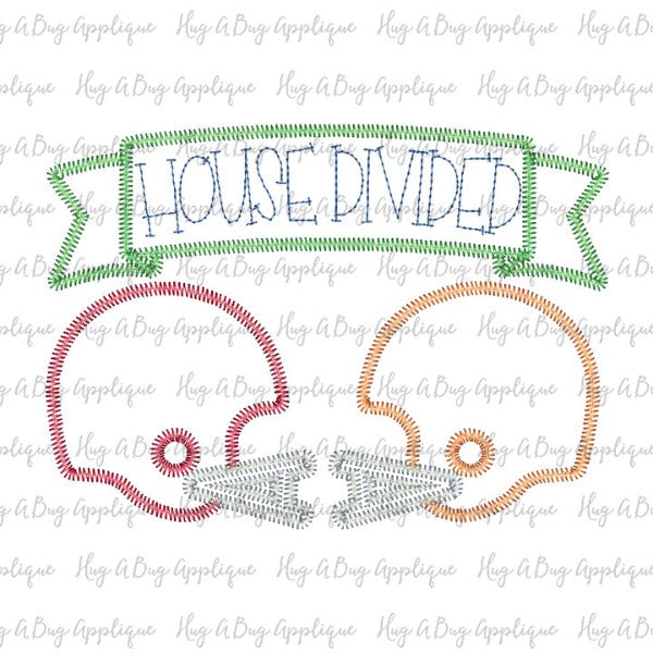 House Divided Helmets Zig Zag Stitch Applique Design, Applique