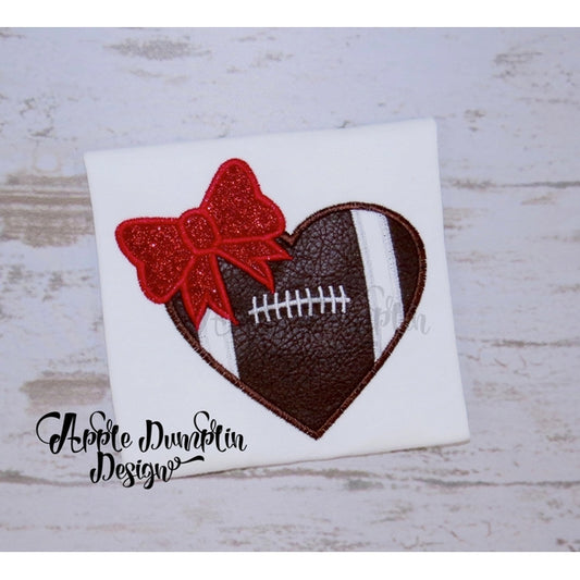 Football Heart with Bow Applique Design, applique