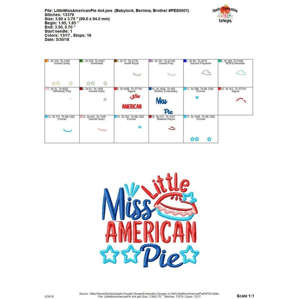 Little Miss American Pie Applique Design, applique