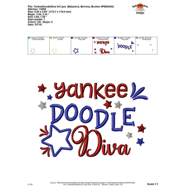 Yankee Doodle Diva Applique Design, applique