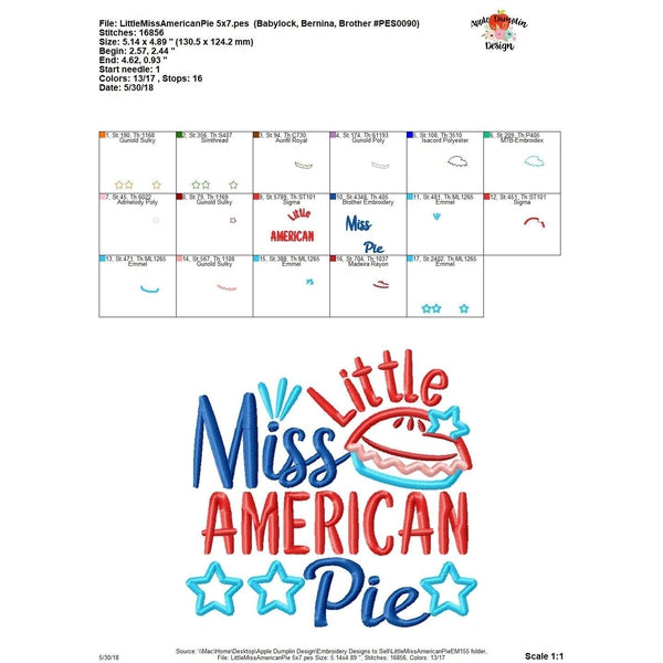 Little Miss American Pie Applique Design, applique