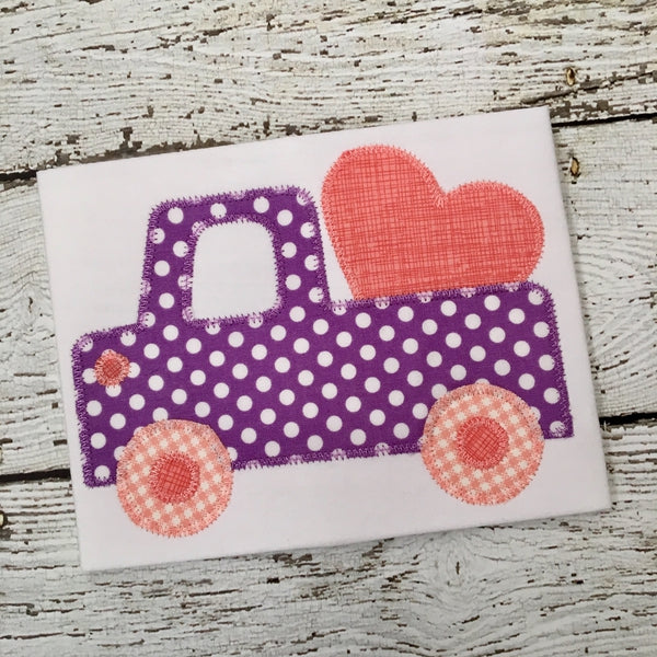 Cute Truck Heart Zig Zag Stitch Applique Design, Applique