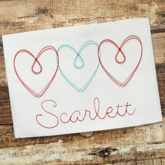 Heart Swirl Trio Scribble Stitch Embroidery Design, Embroidery
