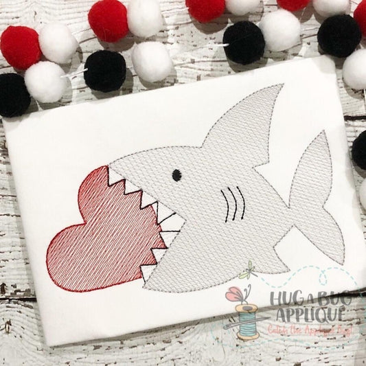 Shark Heart Sketch Embroidery Design, Embroidery
