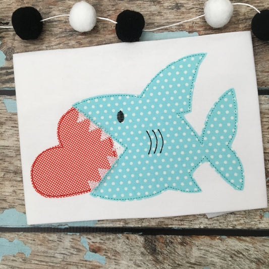 Shark Heart Bean Stitch Applique Design, Applique