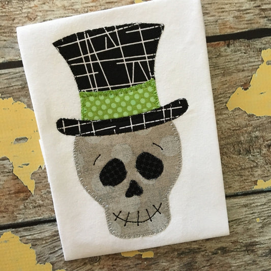 Skeleton Hat Blanket Stitch Applique Design, Applique