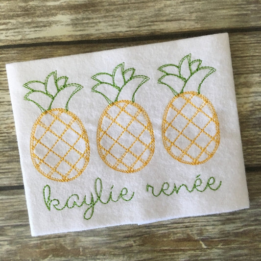 Pineapple Trio Scribble Stitch Embroidery Design, Embroidery