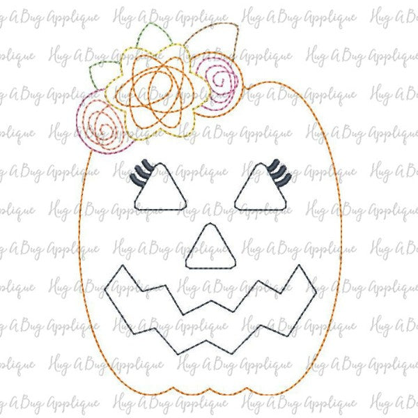 Jackolantern Flowers Bean Stitch Applique Design, Applique