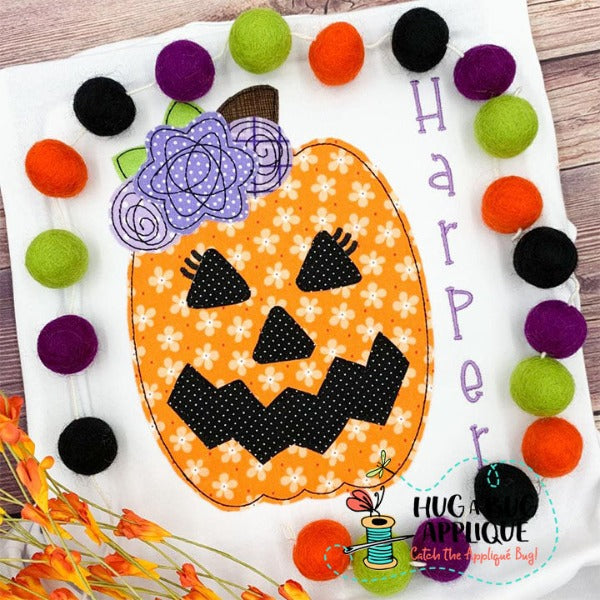 Jackolantern Flowers Bean Stitch Applique Design, Applique