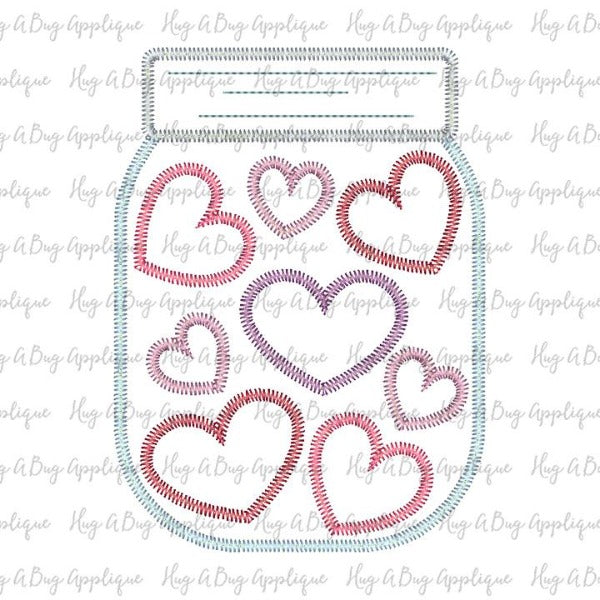 Jar of Hearts Zig Zag Stitch Applique Design, Applique