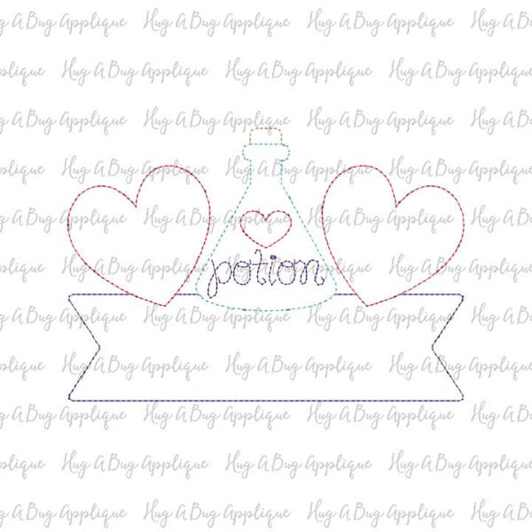 Love Potion Banner Bean Stitch Applique Design, Applique