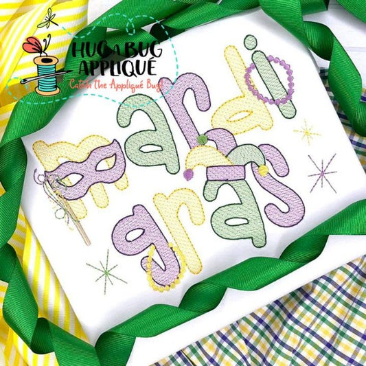 Mardi Gras Fun Sketch Stitch Embroidery Design, Embroidery