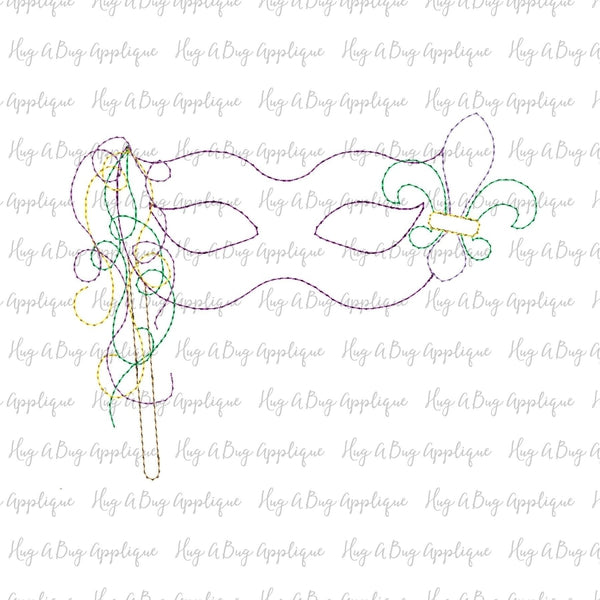 Mardi Gras Mask Bean Stitch Applique Design, Applique