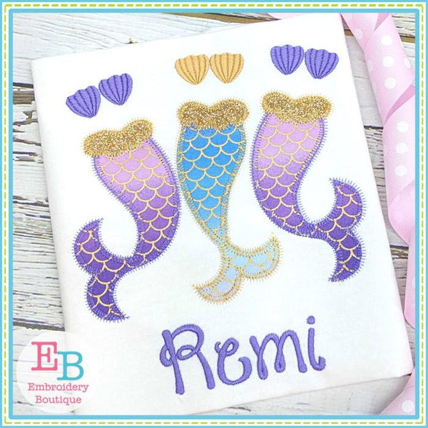 3 Mermaid Tails Zigzag Applique, Applique