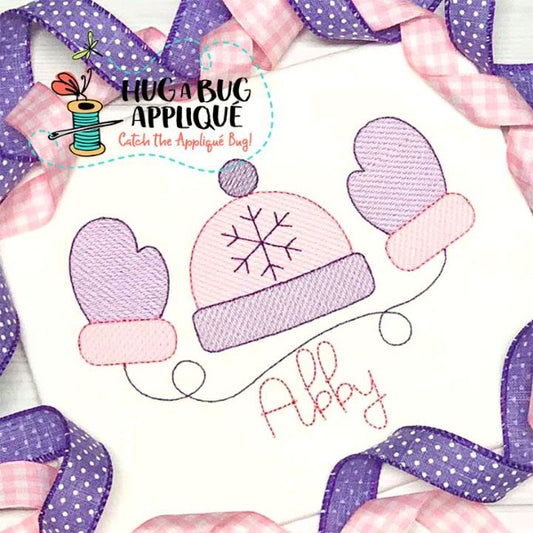 Mittens Hat Trio Sketch Stitch Embroidery Design, Embroidery