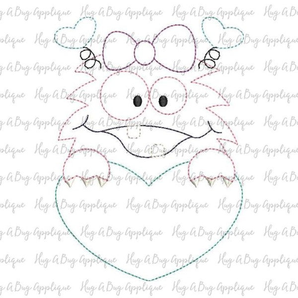 Monster Bow Heart Bean Stitch Applique Design, Applique