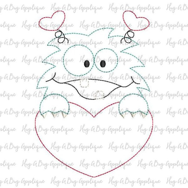 Monster Heart Bean Stitch Applique Design, Applique