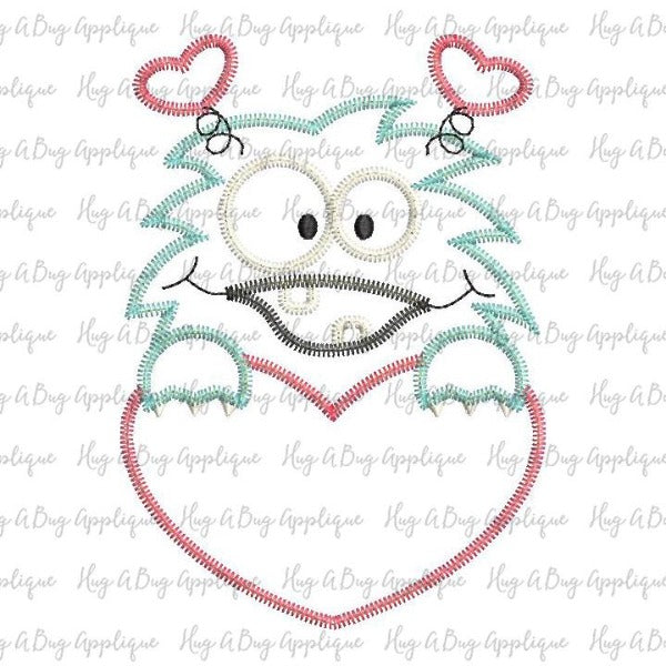 Monster Heart Zig Zag Stitch Applique Design, Applique