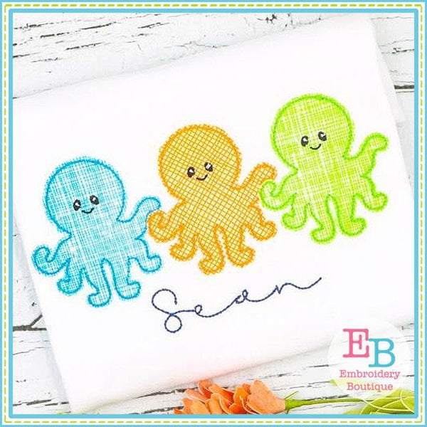 Octopus Boy Trio Bean Stitch Applique, Applique