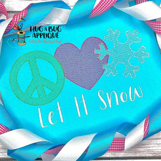 Peace Love Snow Sketch Stitch Embroidery Design, Embroidery