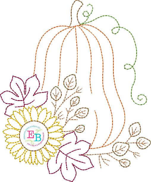 Pumpkin Sunflower Bean Stitch Applique, Applique