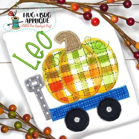 Pumpkin Wagon Zig Zag Stitch Applique Design, Applique