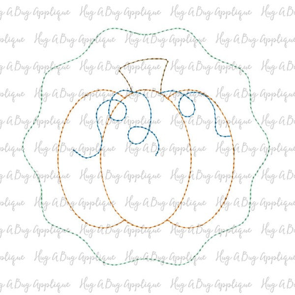 Pumpkin Wavy Circle Patch Bean Stitch Applique Design, Applique