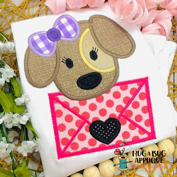 Pup Bow Letter Satin Stitch Applique Design, Applique