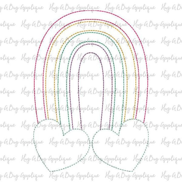 Rainbow Hearts Bean Stitch Applique Design, Applique