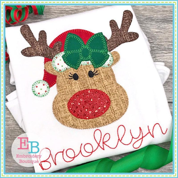 Reindeer Hat Bow Blanket Stitch Applique, Applique