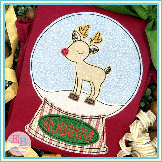 Reindeer Snow Globe Applique, Applique