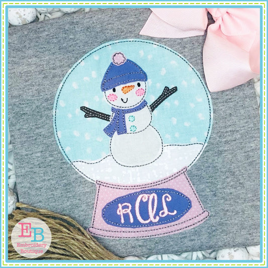 Snowman Snow Globe Applique, Applique