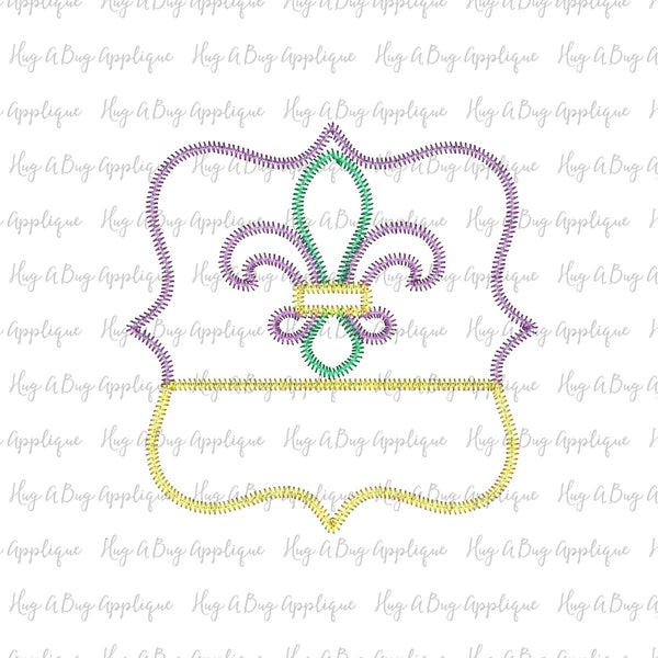 Split Frame Fleur De Lis Zig Zag Stitch Applique Design, Applique