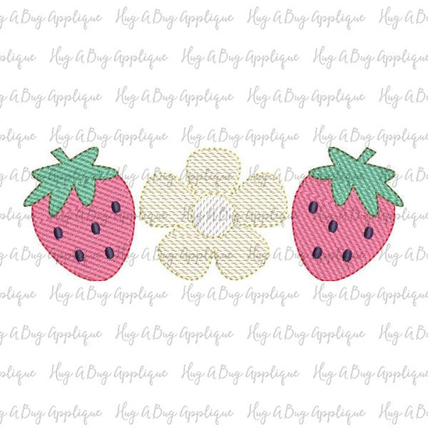 Strawberry Flower Trio Sketch Stitch Embroidery Design, Embroidery