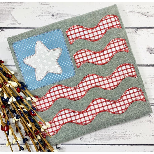 Flag Star Wave Zig Zag Stitch Applique Design, Applique