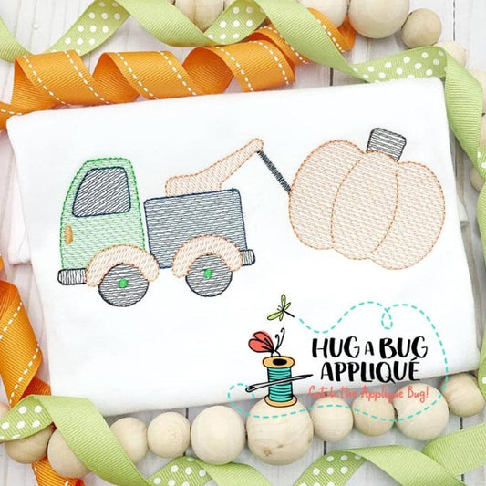 Tow Truck Pumpkin Sketch Stitch Embroidery Design, Embroidery