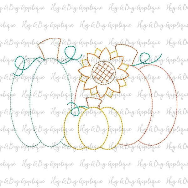 Trio Pumpkins Flower Bean Stitch Applique Design, Applique