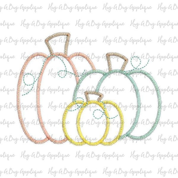 Trio Pumpkins Zig Zag Stitch Applique Design, Applique