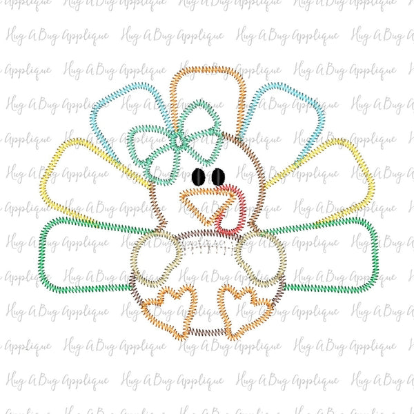 Turkey Bow Football Zig Zag Stitch Applique Design, Applique